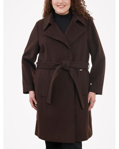 Michael Kors Plus Size Belted Notched-collar Wrap Coat - Black