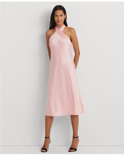 Lauren by Ralph Lauren Satin Halter A-line Dress - Pink