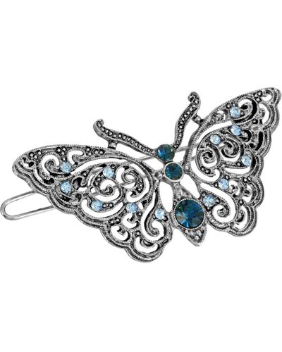 2028 Silver-tone Montana Crystal Butterfly Barrette - Blue
