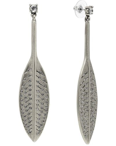 1928 T.r.u. By Pewter Tone Feather Hand Set Pave Earring - Metallic