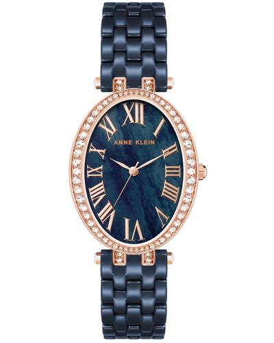 Anne Klein Three-hand Quartz Navy Ceramic Bracelet Watch - Blue