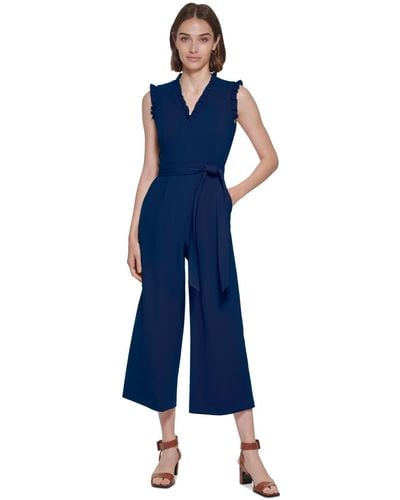 Calvin Klein Ruffle-trimmed Jumpsuit - Blue