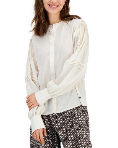 Tommy Hilfiger Crewneck Pintucked-trim Blouse - White