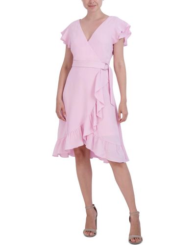 Laundry by Shelli Segal Ruffled Flutter-sleeve Dress - Pink