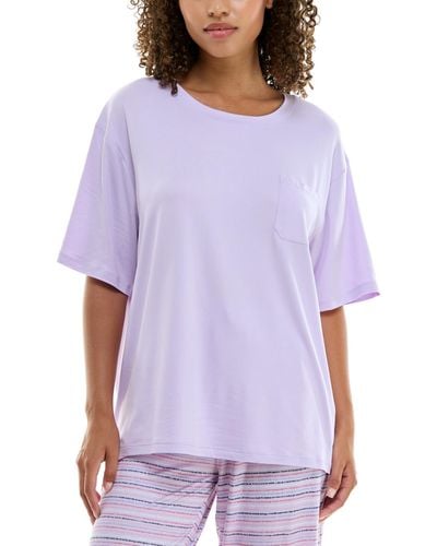 Roudelain Round-neck Dolman-sleeve Pajama Shirt - Purple