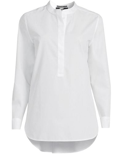 Lands' End No Iron Banded Collar Popover Shirt - White