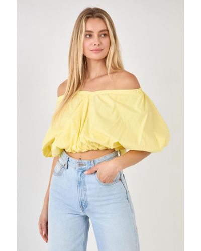 Endless Rose Cropped V-neckline Puff Top - Yellow
