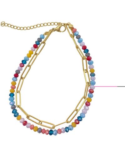 Adornia Multi Color Bead And Paper Clip Chain Double Bracelet - Blue
