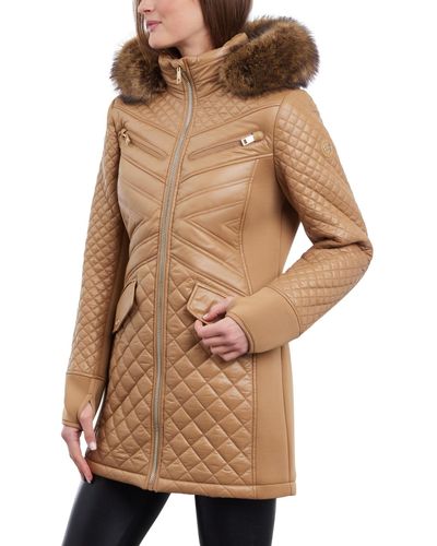 Michael Kors Faux-fur-trim Hooded Quilted Coat - Natural