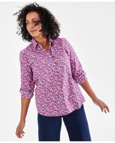 Style & Co. Printed Cotton Button-up Shirt - Purple