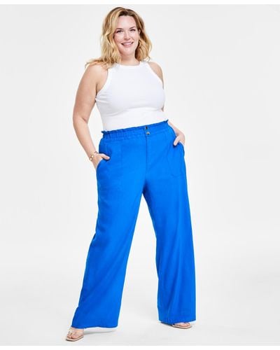 INC International Concepts Plus Size Linen-blend Wide-leg Pants - Blue