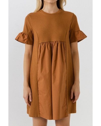 English Factory Solid Mini Dress - Brown