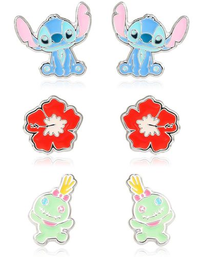 Disney Lilo And Stitch Experiment 626 Silver Plated Stud Earring Set - White