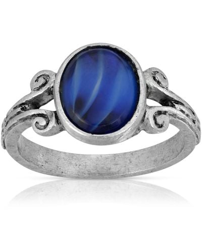2028 Silver Tone Round Center Ring - Blue