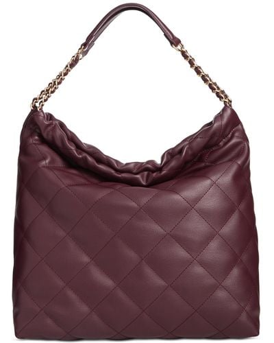 INC International Concepts Kyliee Quilted Faux Leather Large Shoulder Bag - Purple