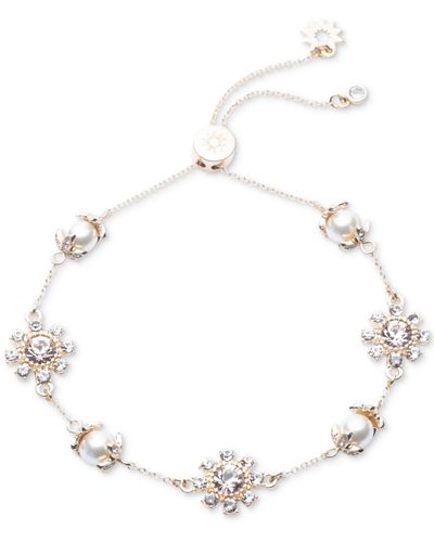 Marchesa Gold-tone Crystal & Imitation Pearl Slider Bracelet - Natural