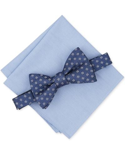 BarIII Della Floral Bow Tie & Pocket Square Set - Blue