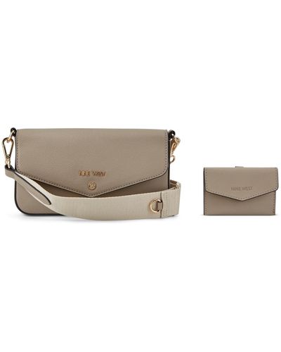 Nine West Peaches Small Crossbody Flap Bag And Card Case - White