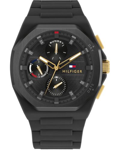 Tommy Hilfiger Multifunction Silicone Watch 44mm - Black