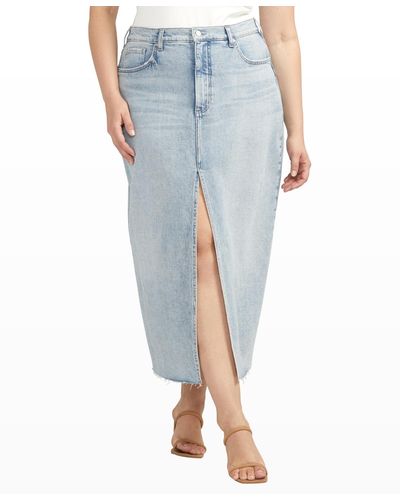 Silver Jeans Co. Plus Size Front-slit Midi Jean Skirt - Blue