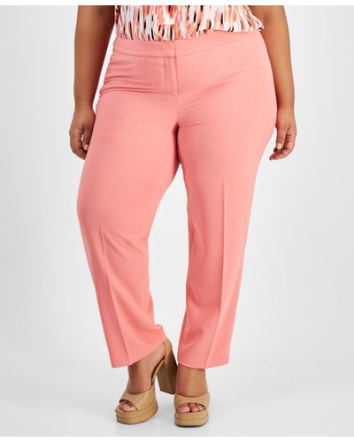 BarIII Plus Size Textured Crepe Pants - Pink