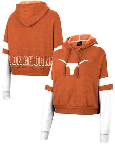 Colosseum Athletics Texas Longhorns Throwback Stripe Arch Logo Cropped Pullover Hoodie - Orange