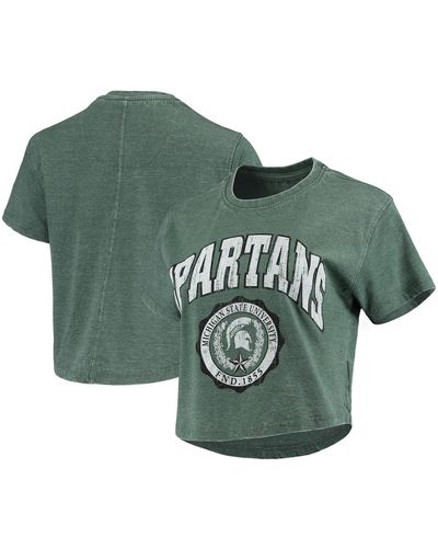 Mitchell & Ness Pressbox Michigan State Spartans Edith Vintage-inspired Burnout Crop T-shirt - Green