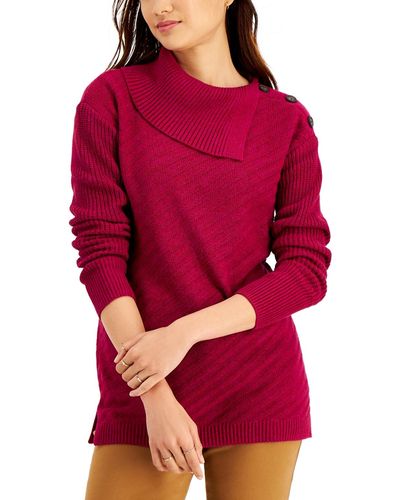Style & Co. Petite Ribbed Button-detail Tunic Sweater Created For Macy's - Red