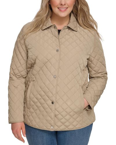 Calvin Klein Plus Size Collared Quilted Coat - Natural