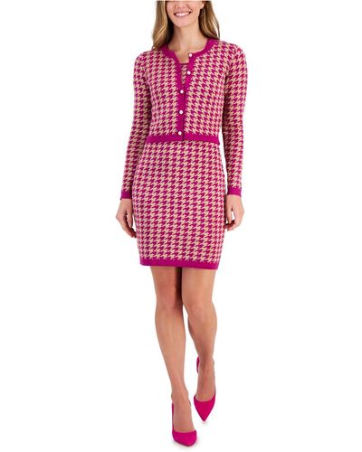 Taylor Houndstooth Mini Sweater Dress And Jacket - Red