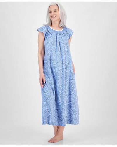 Charter Club Cotton Smocked-neck Nightgown - Blue