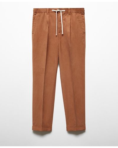 Mango Linen-blend Slim-fit Drawstring Pants - Brown