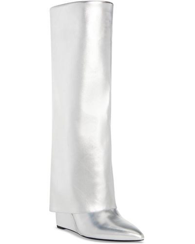 Madden Girl Evander Wide-calf Fold-over Cuffed Knee High Wedge Dress Boots - White