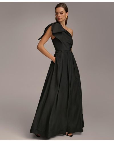 Donna Karan One-shoulder Bow Gown - Black