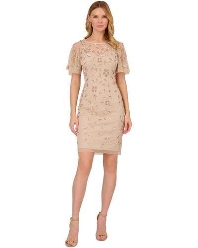 Adrianna Papell Embellished Sheath Dress - Natural