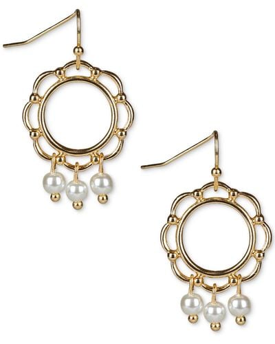 Patricia Nash Gold-tone Imitation Pearl Open Ring Drop Earrings - Metallic