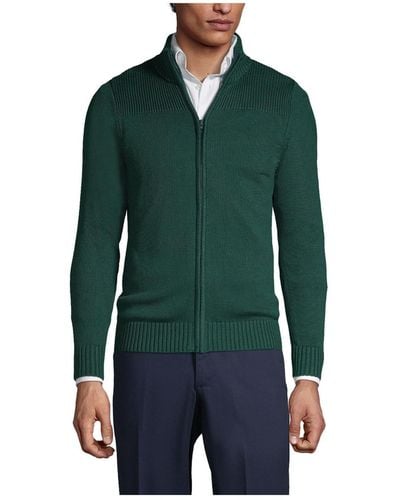Lands' End School Uniform Cotton Modal Zip Front Cardigan Sweater - Green