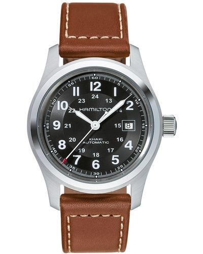 Hamilton Watch, Men's Swiss Automatic Khaki Field Brown Leather Strap 42mm H70555533 - Gray