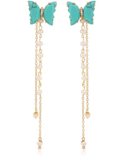 Ettika Butterfly Freshwater Pearl Chain Dangle Earrings - Blue