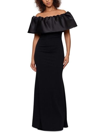 Betsy & Adam Off-the-shoulder Ruffle Gown - Black