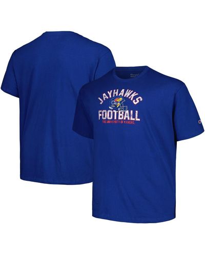 Champion Distressed Kansas Jayhawks Big And Tall Football Helmet T-shirt - Blue