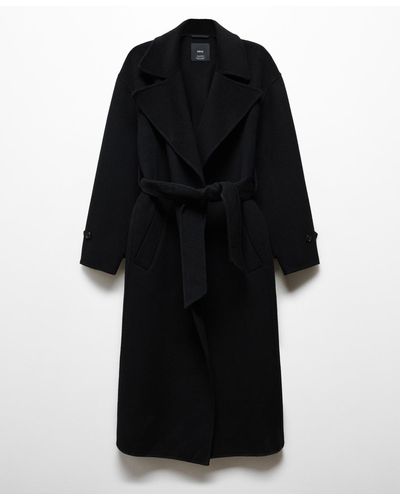 Mango Belted Woolen Coat - Black