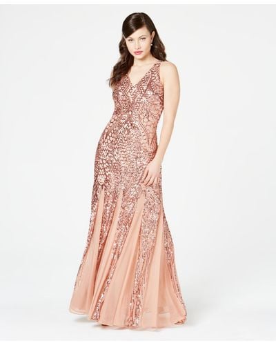 R & M Richards R&m Richards Petite Sleeveless Pleated Sequin Embellished Gown - Metallic