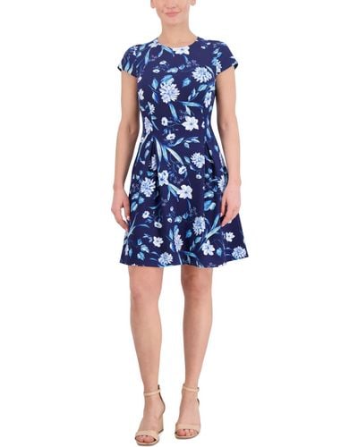 Jessica Howard Petite Floral-print Cap-sleeve Dress - Blue
