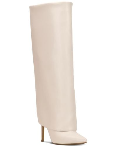INC International Concepts Skylar Wide Calf Fold Over Cuffed Dress Boots - White
