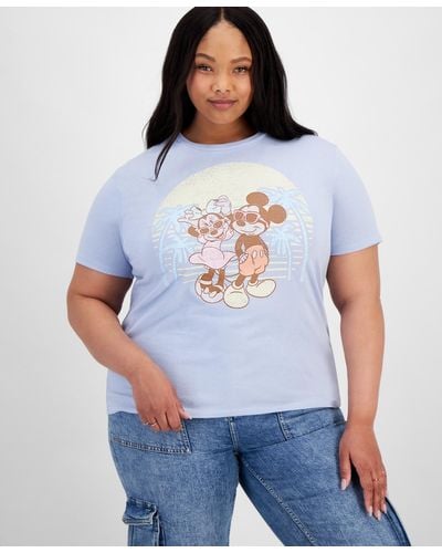 Disney Trendy Plus Size Tropical Mickey And Minnie Graphic T-shirt - White