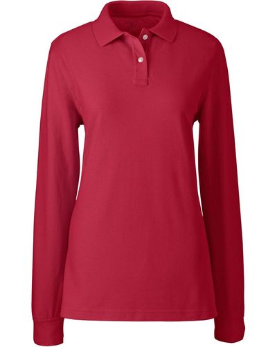 Lands' End School Uniform Long Sleeve Mesh Polo Shirt - Red