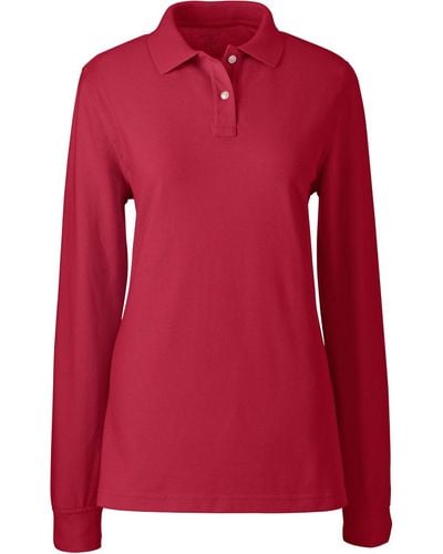 Lands' End School Uniform Tall Long Sleeve Mesh Polo Shirt - Red