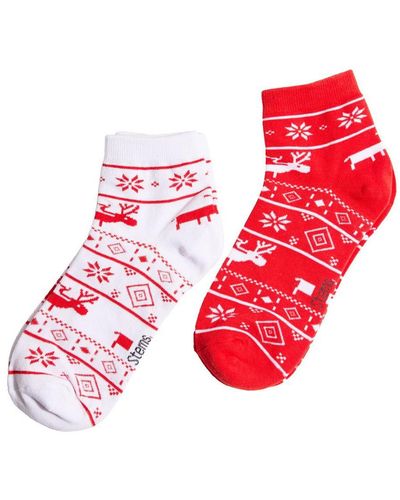 Stems Reindeer Ankle Socks Two Pack - Red
