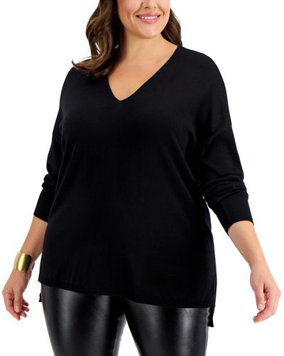 INC International Concepts Plus Size V-neck Sweater - Black